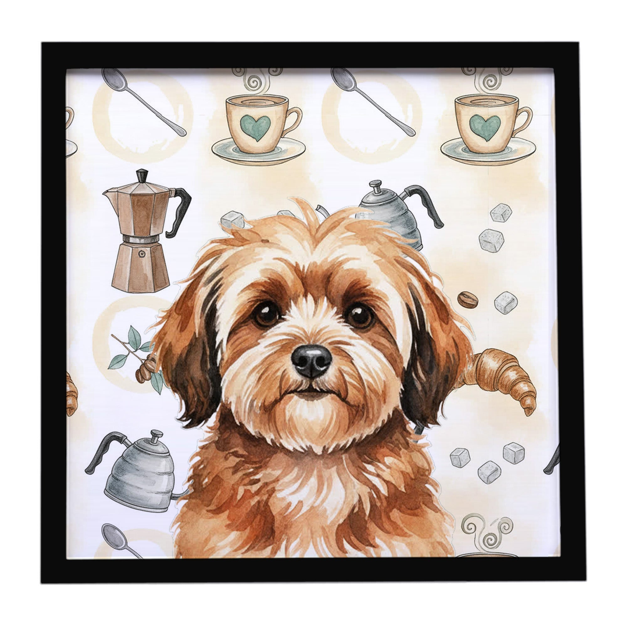 Sable Havanese Coffee Bar Framed Metal Print Bathroom, Kitchen, Office, Home Decor Wall Art Ready to Hang, Square, 8X8