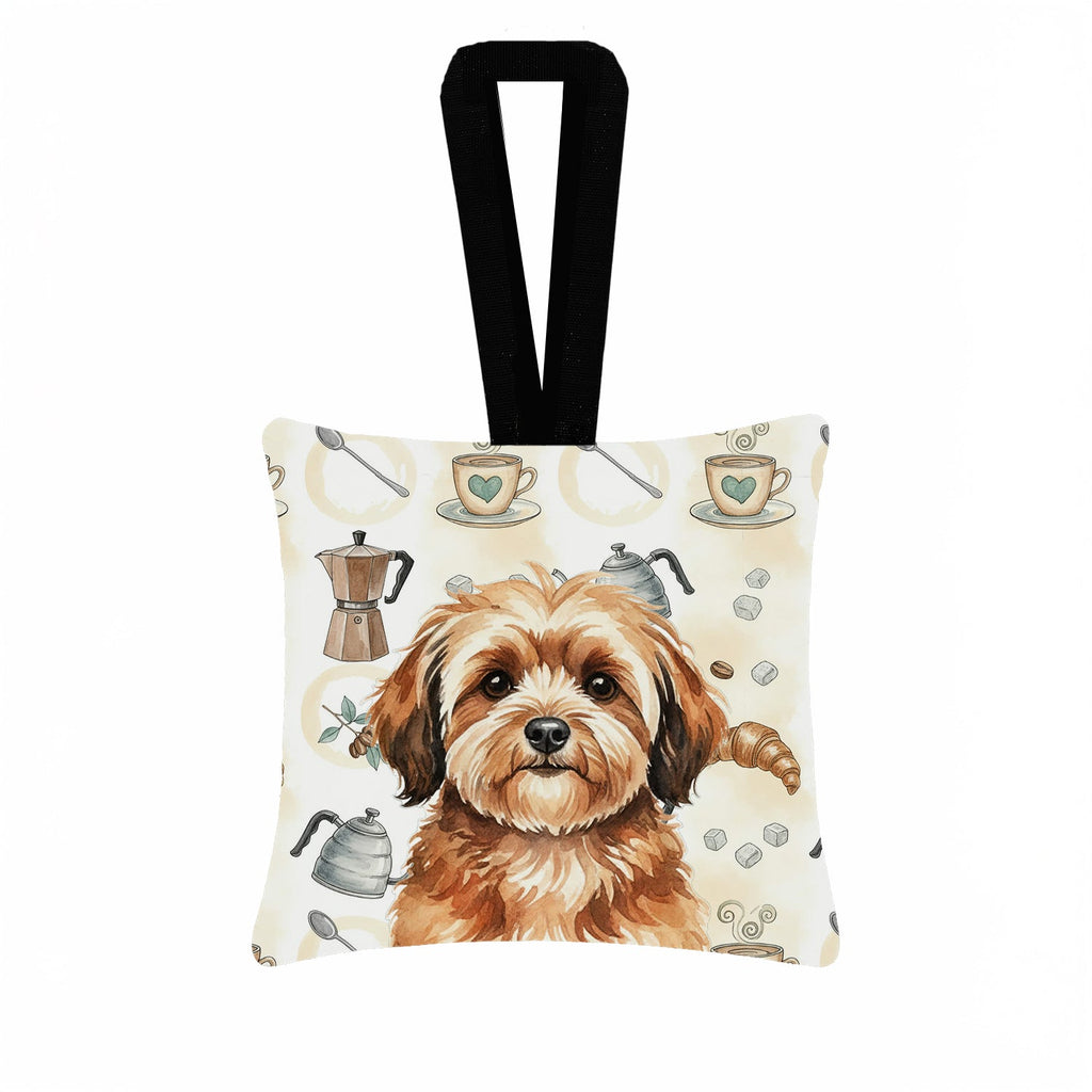Sable Havanese Coffee Bar Hanging Square Fabric Ornament 3.5 � 3.5 Decorative Door-Knob & Tree Hanger, Soft Fabric