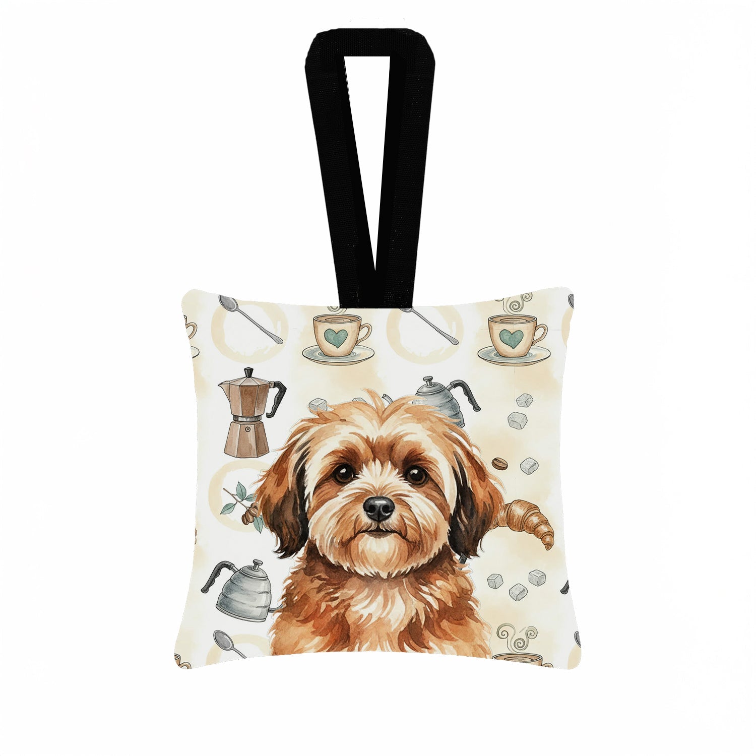 Sable Havanese Coffee Bar Hanging Square Fabric Ornament 3.5 � 3.5 Decorative Door-Knob & Tree Hanger, Soft Fabric