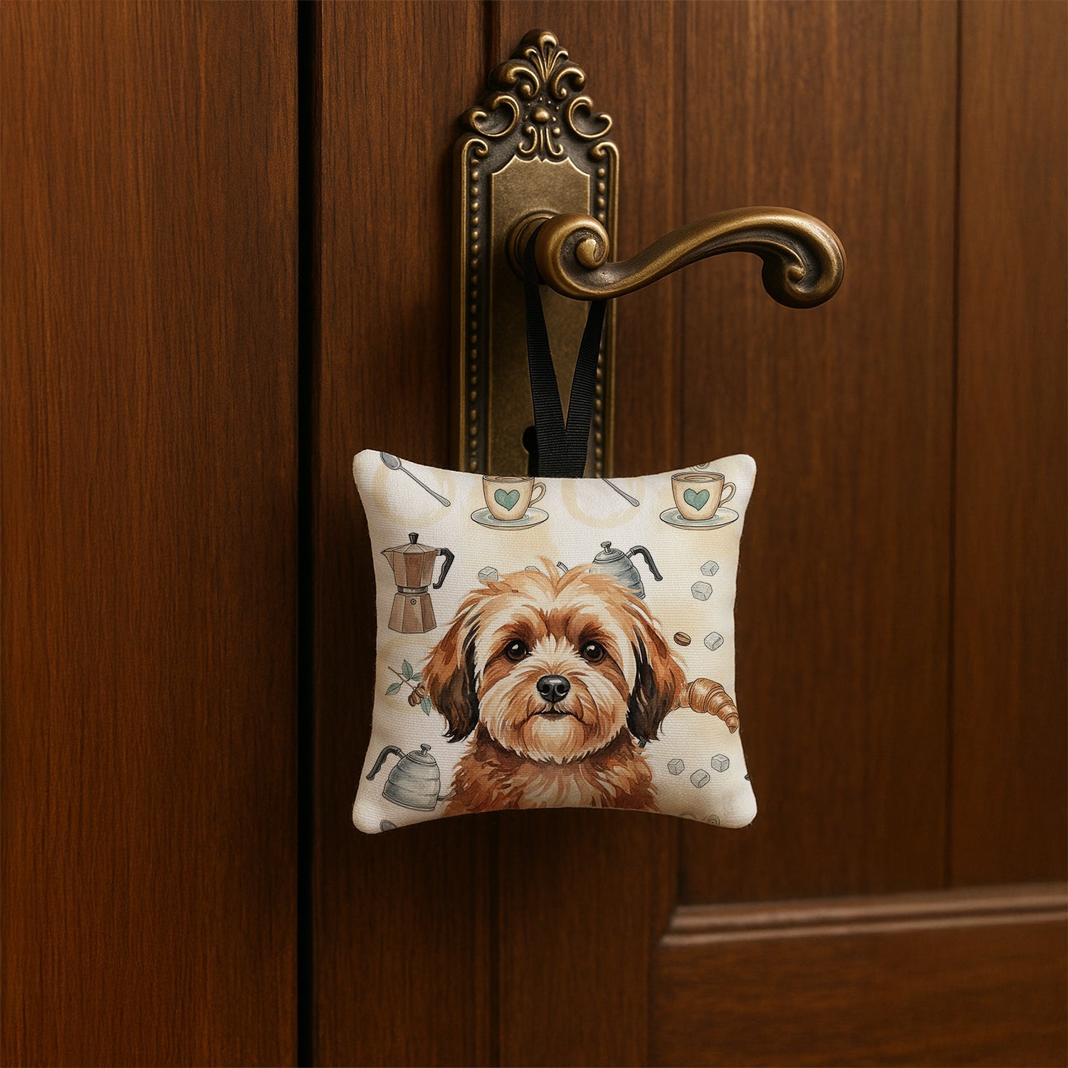 Sable Havanese Coffee Bar Hanging Square Fabric Ornament 3.5 � 3.5 Decorative Door-Knob & Tree Hanger, Soft Fabric