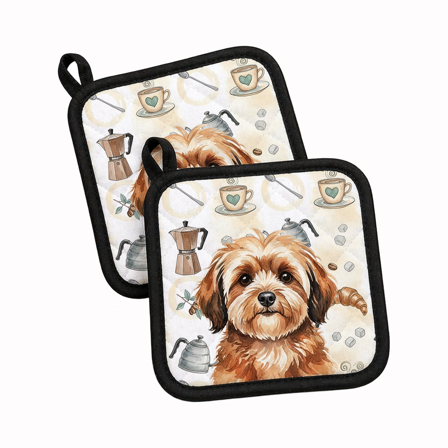 Sable Havanese Coffee Bar Pot Holder Set of 2 Heat Resistant Quilted Hot Pads 7.5 x 7.5 Inch, Insulated Kitchen Trivets for Cooking & Baking