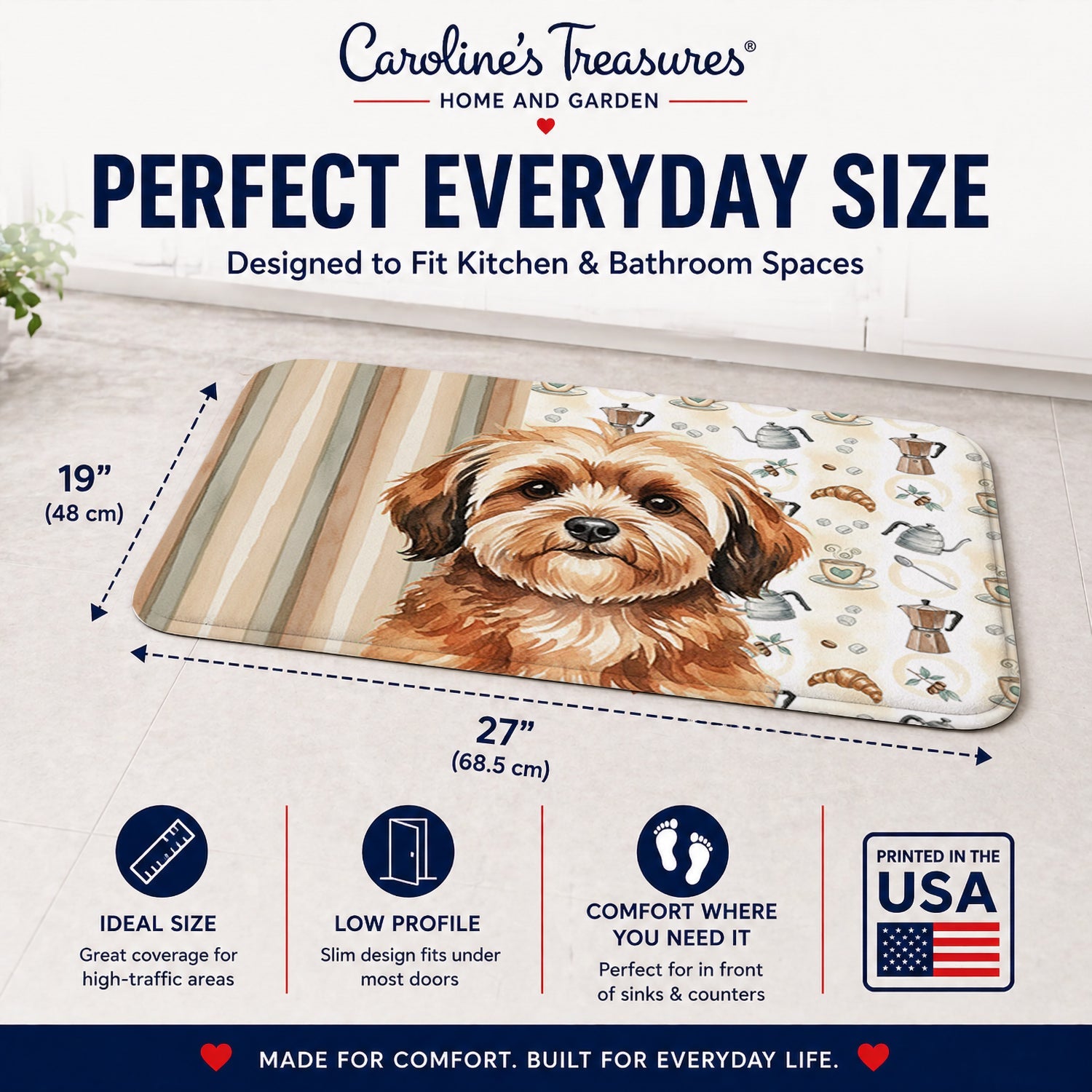 Sable Havanese Coffee Bar Memory Foam Kitchen Mat Machine Washable Anti-Fatigue Cushion Comfort Bath or Kitchen Rug