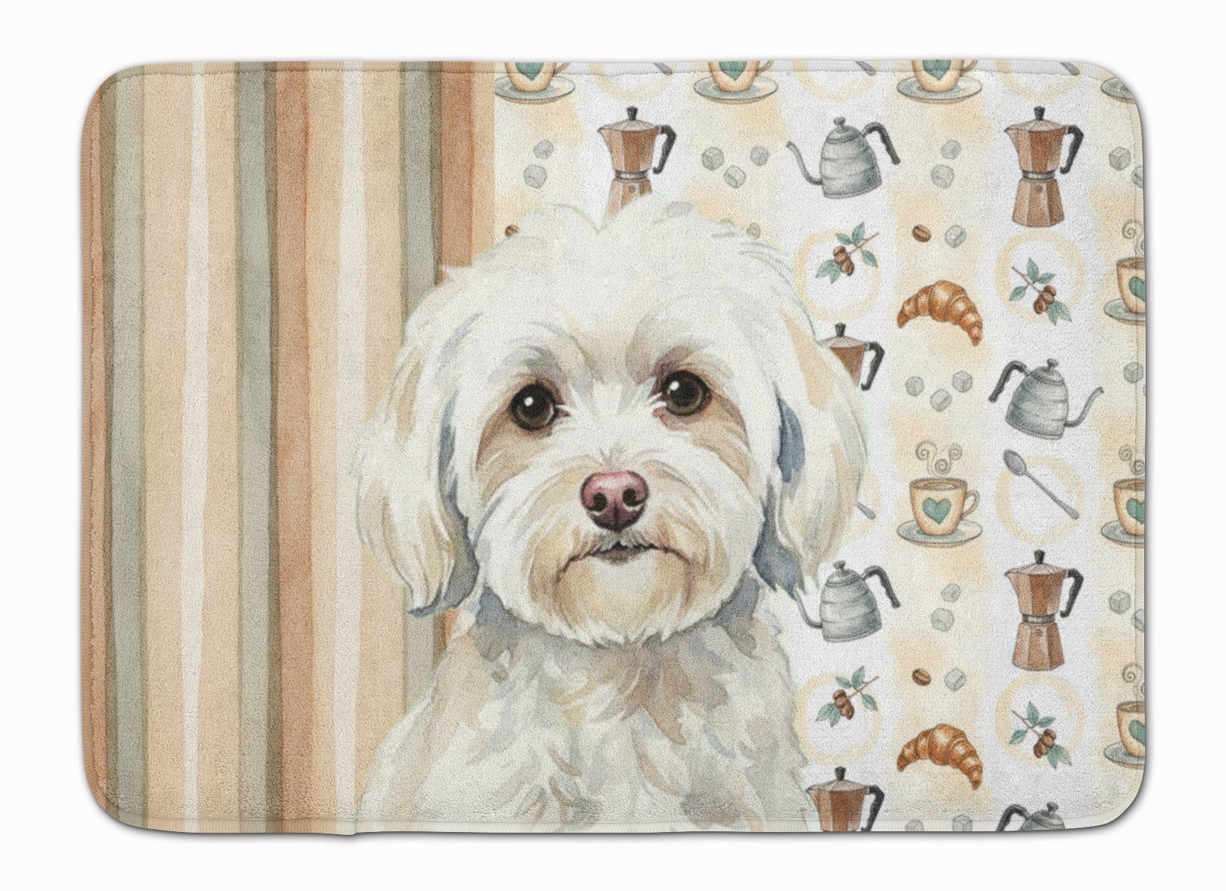 White Havanese Coffee Bar Memory Foam Kitchen Mat Machine Washable Anti-Fatigue Cushion Comfort Bath or Kitchen Rug