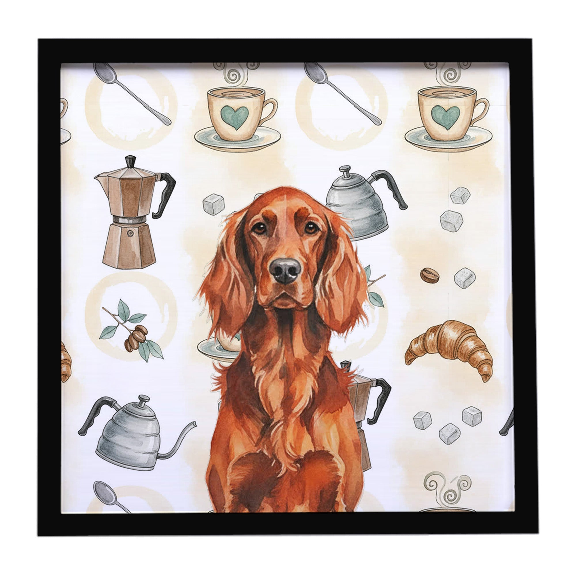 Irish Setter Coffee Bar Framed Metal Print Bathroom, Kitchen, Office, Home Decor Wall Art Ready to Hang, Square, 8X8