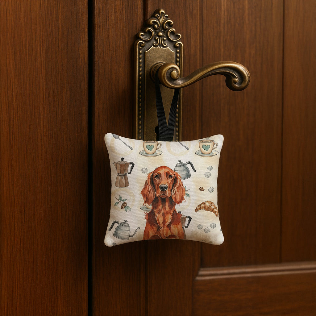 Irish Setter Coffee Bar Hanging Square Fabric Ornament 3.5 � 3.5 Decorative Door-Knob & Tree Hanger, Soft Fabric