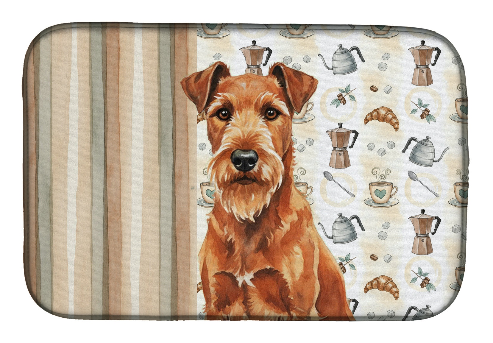 Irish Terrier Coffee Bar Dish Drying Mat Absorbent Dish Drying Mat Pad for Kitchen Counter Dish Drainer Mat for Countertop, 14 x 21", Multicolor