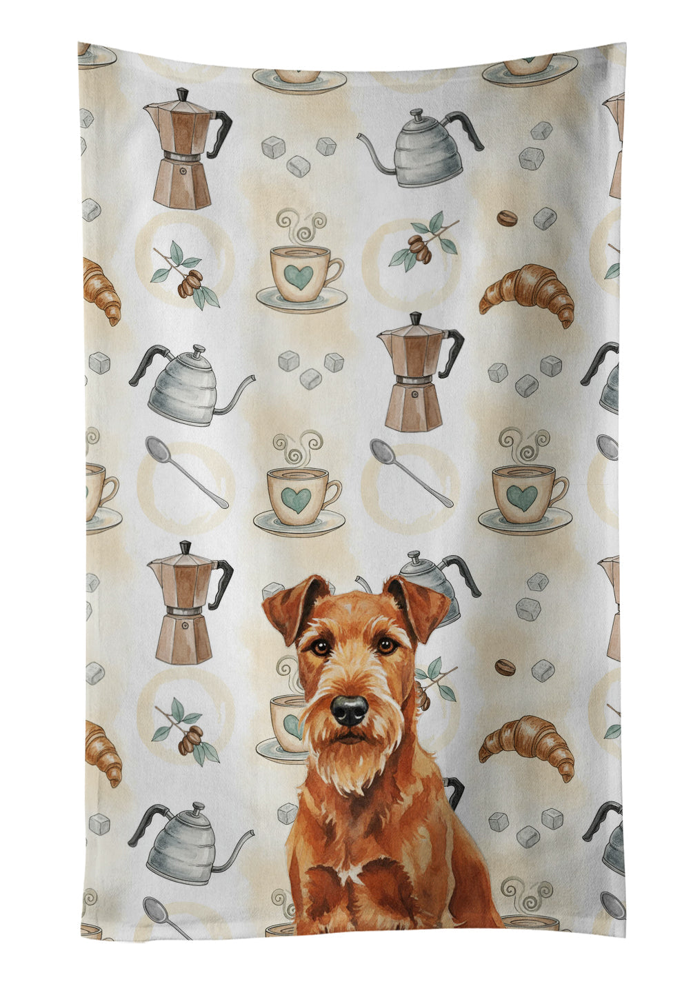 Irish Terrier Coffee Bar Kitchen Towel Velour Plush Front and Cotton Loop Back Machine Washable