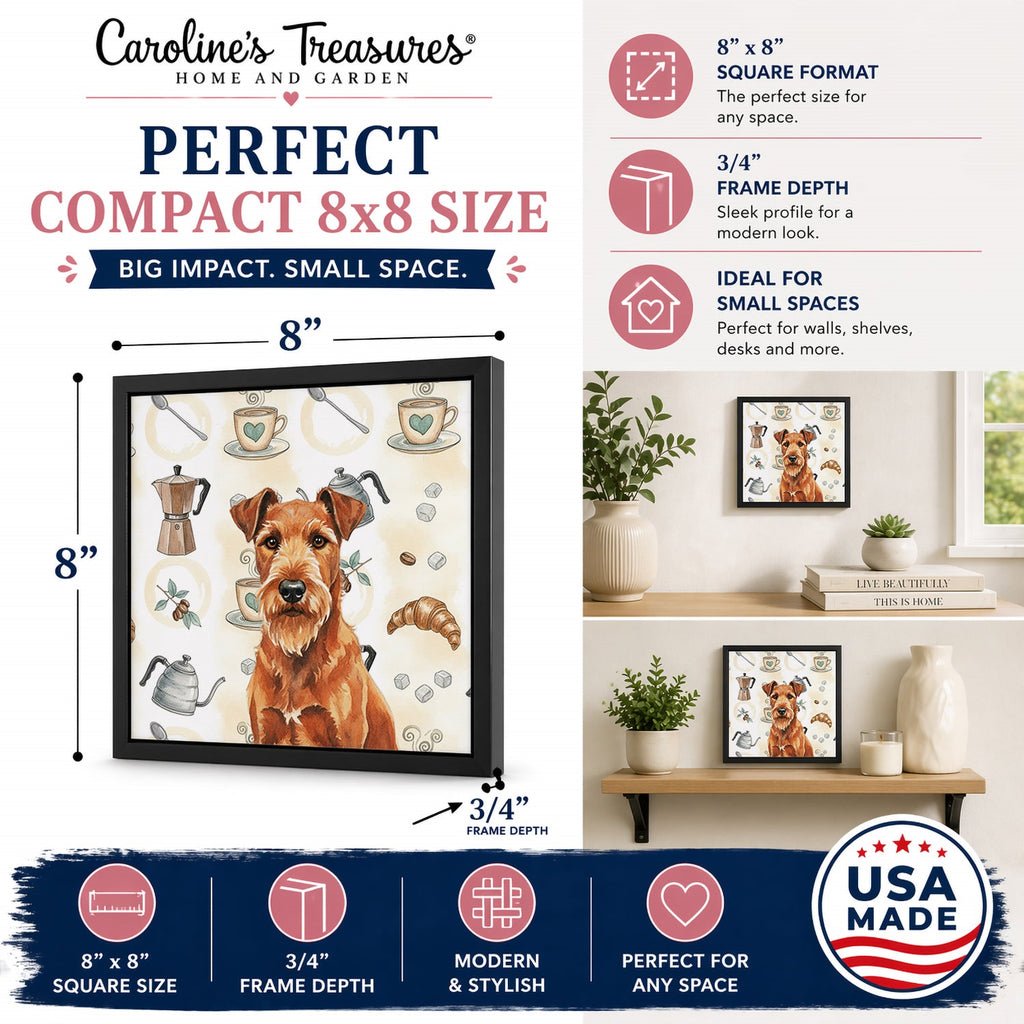 Irish Terrier Coffee Bar Framed Metal Print Bathroom, Kitchen, Office, Home Decor Wall Art Ready to Hang, Square, 8X8