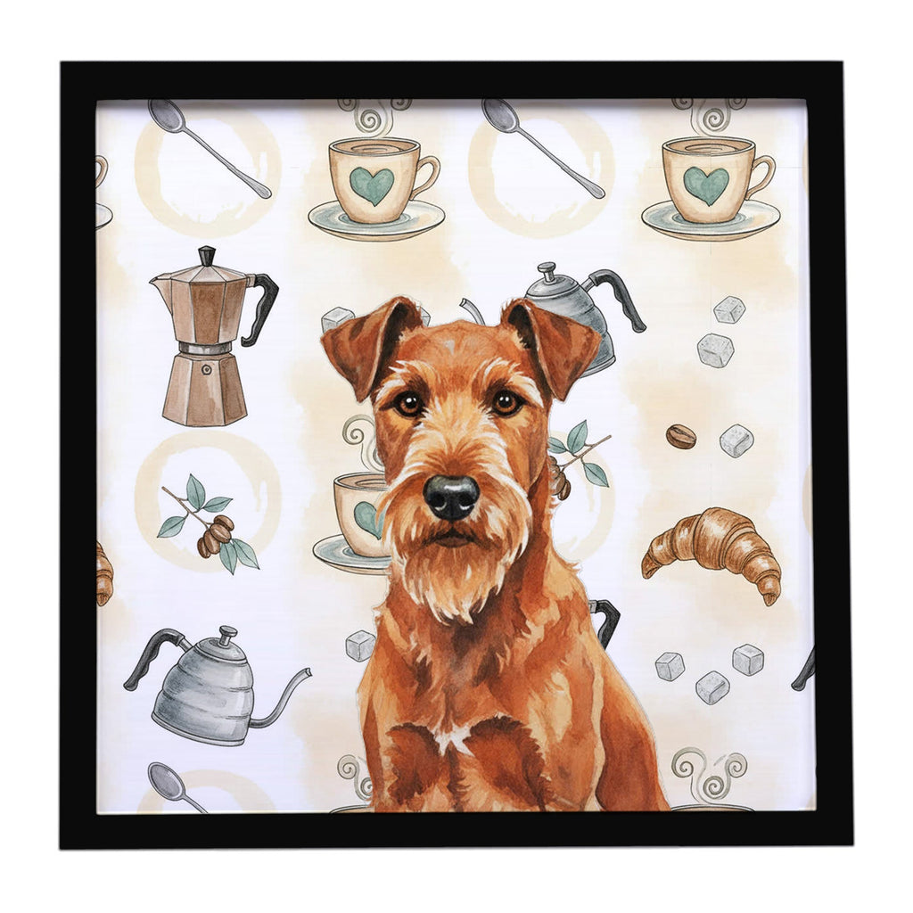 Irish Terrier Coffee Bar Framed Metal Print Bathroom, Kitchen, Office, Home Decor Wall Art Ready to Hang, Square, 8X8
