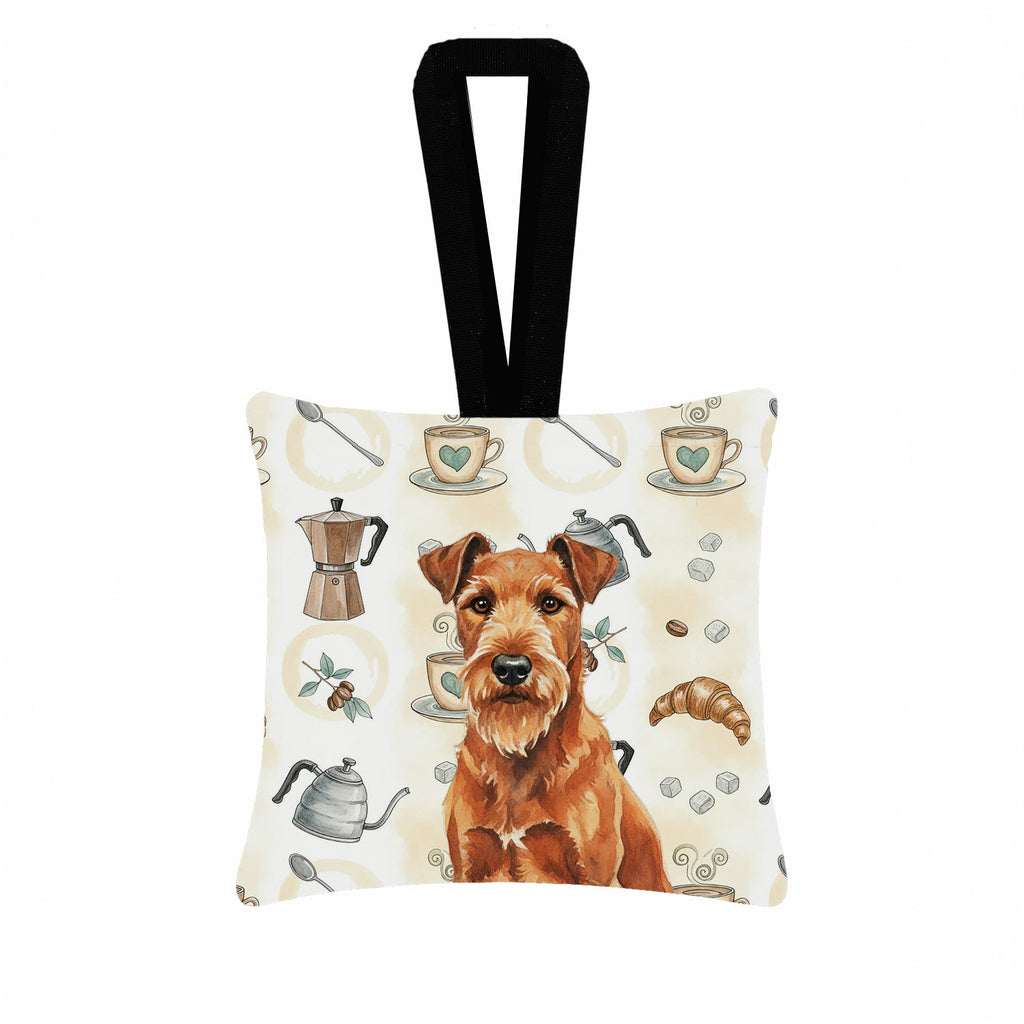 Irish Terrier Coffee Bar Hanging Square Fabric Ornament 3.5 � 3.5 Decorative Door-Knob & Tree Hanger, Soft Fabric