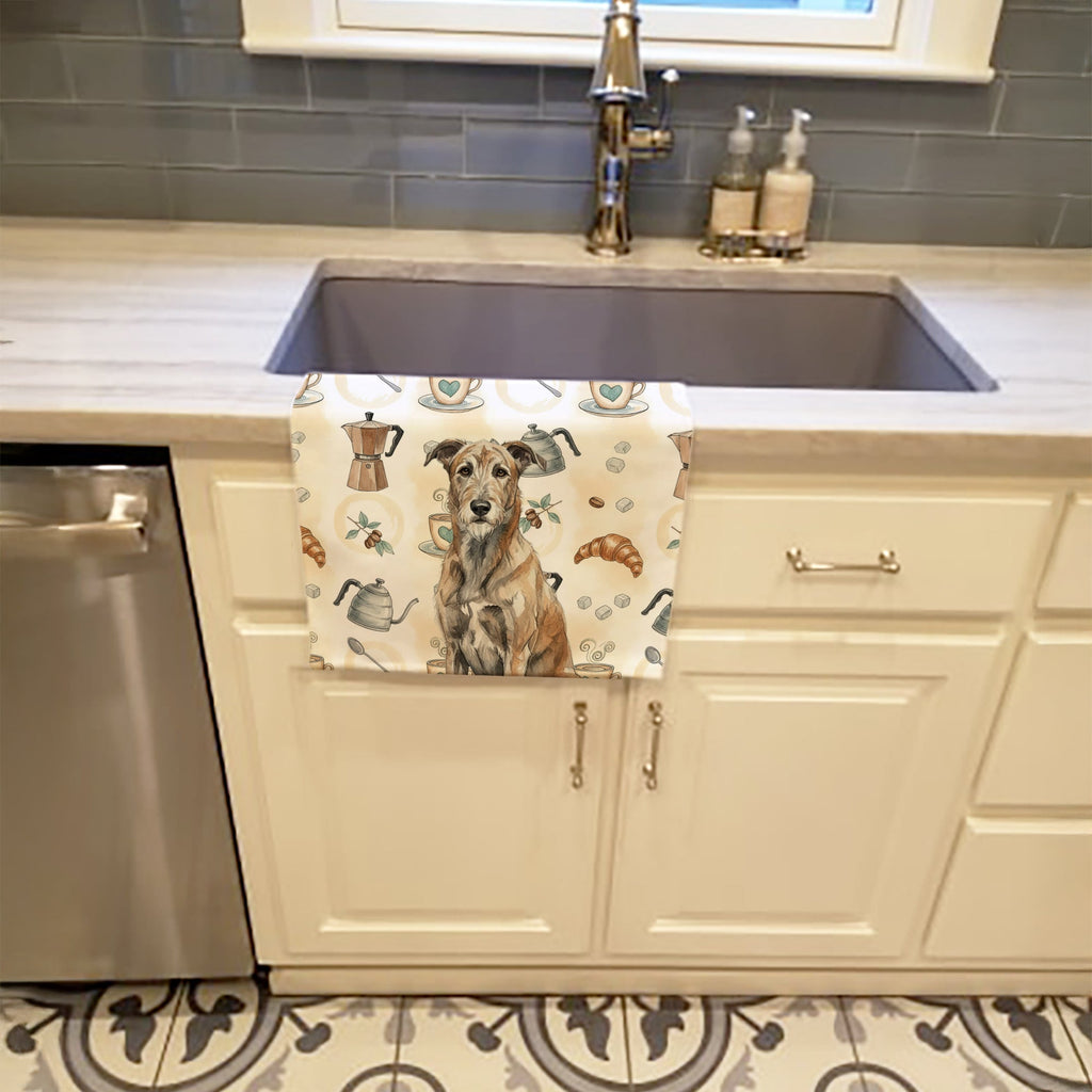 Brindle Irish Wolfhound Coffee Bar Kitchen Towel Velour Plush Front and Cotton Loop Back Machine Washable