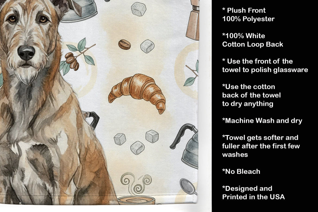 Brindle Irish Wolfhound Coffee Bar Kitchen Towel Velour Plush Front and Cotton Loop Back Machine Washable