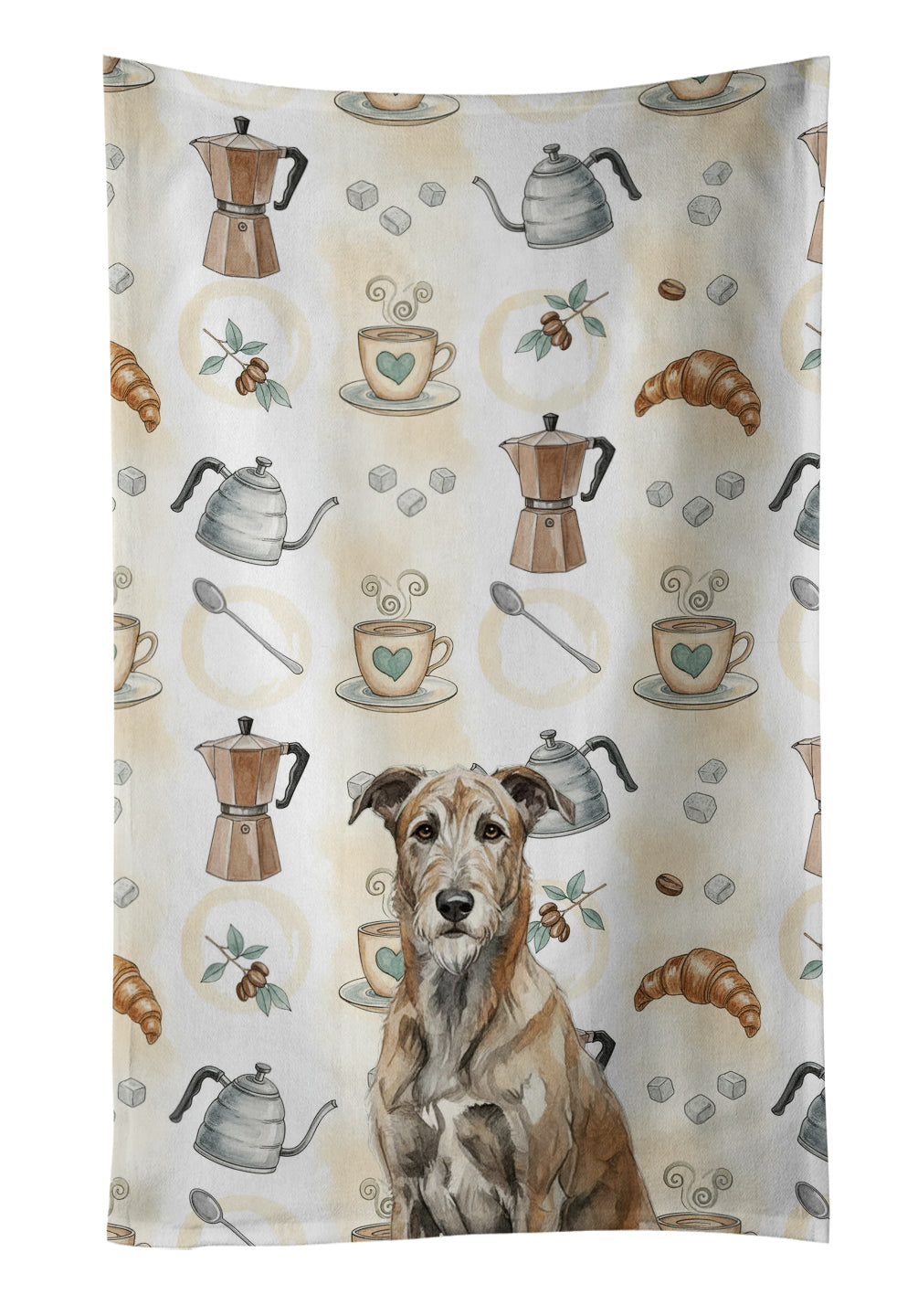 Brindle Irish Wolfhound Coffee Bar Kitchen Towel Velour Plush Front and Cotton Loop Back Machine Washable