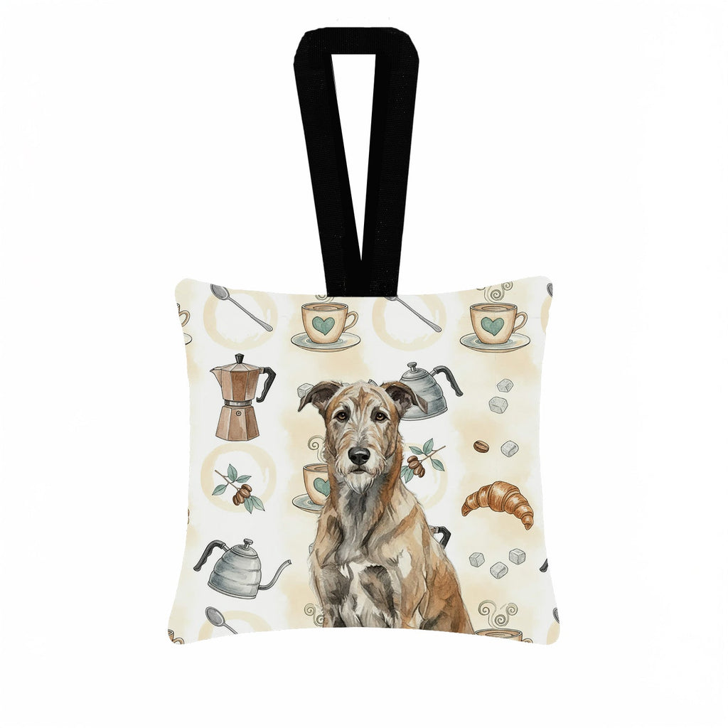 Brindle Irish Wolfhound Coffee Bar Hanging Square Fabric Ornament 3.5 � 3.5 Decorative Door-Knob & Tree Hanger, Soft Fabric