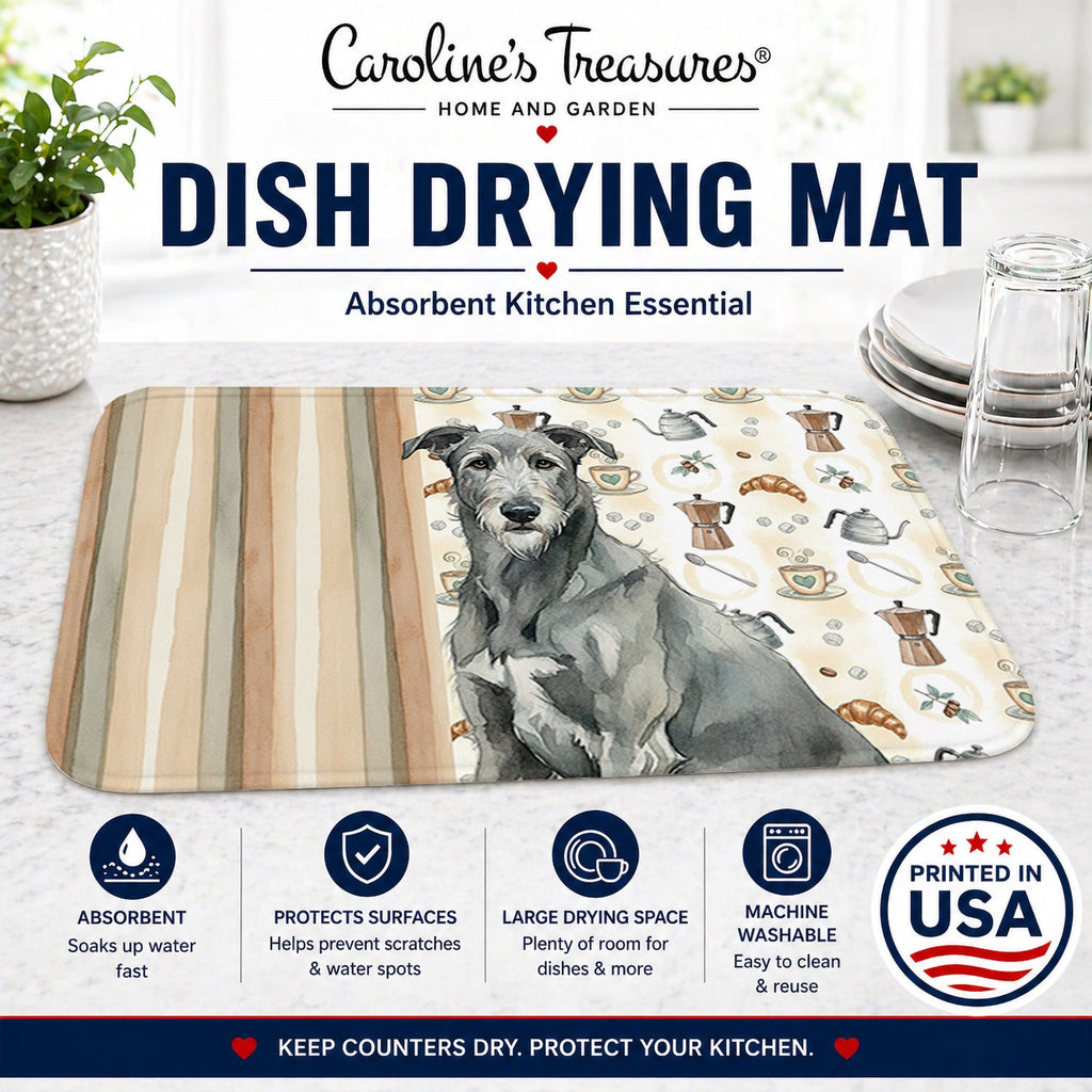 Gray Irish Wolfhound Coffee Bar Dish Drying Mat Absorbent Dish Drying Mat Pad for Kitchen Counter Dish Drainer Mat for Countertop, 14 x 21", Multicolor