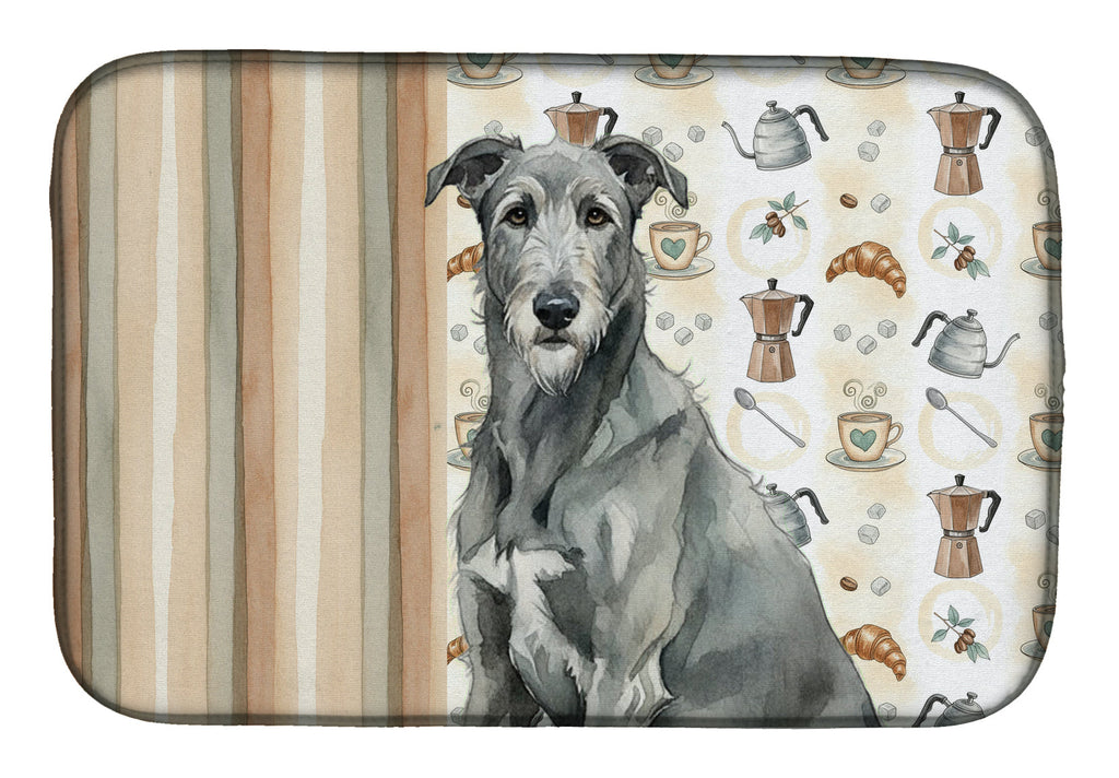 Gray Irish Wolfhound Coffee Bar Dish Drying Mat Absorbent Dish Drying Mat Pad for Kitchen Counter Dish Drainer Mat for Countertop, 14 x 21", Multicolor