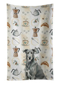 Gray Irish Wolfhound Coffee Bar Kitchen Towel Velour Plush Front and Cotton Loop Back Machine Washable
