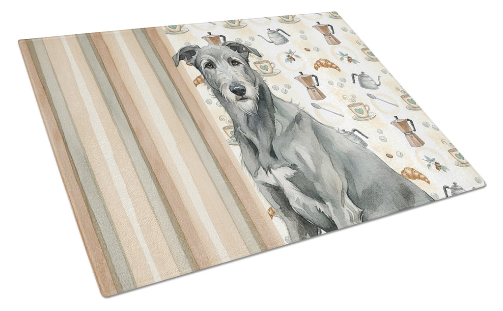 Gray Irish Wolfhound Coffee Bar Cutting Board Tempered Glass Kitchen Cutting Surface, Heat Resistant Chopping, Non-Slip Feet, Food Prep & Serving