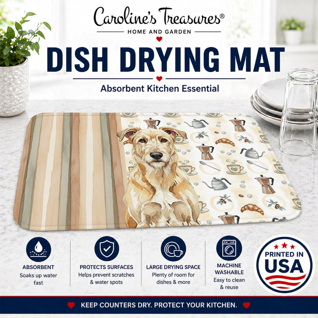 Wheaten Irish Wolfhound Coffee Bar Dish Drying Mat Absorbent Dish Drying Mat Pad for Kitchen Counter Dish Drainer Mat for Countertop, 14 x 21", Multicolor