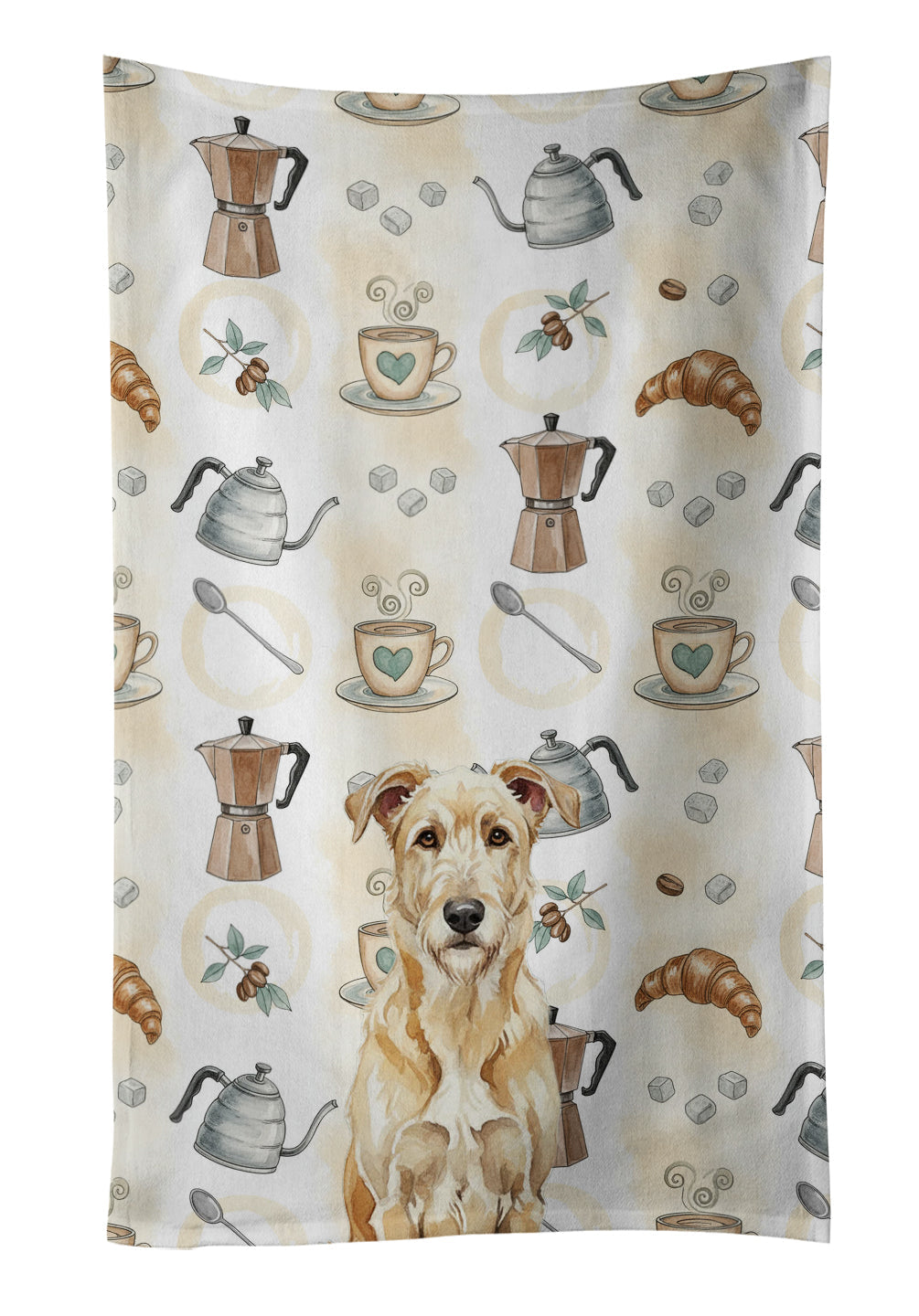 Wheaten Irish Wolfhound Coffee Bar Kitchen Towel Velour Plush Front and Cotton Loop Back Machine Washable
