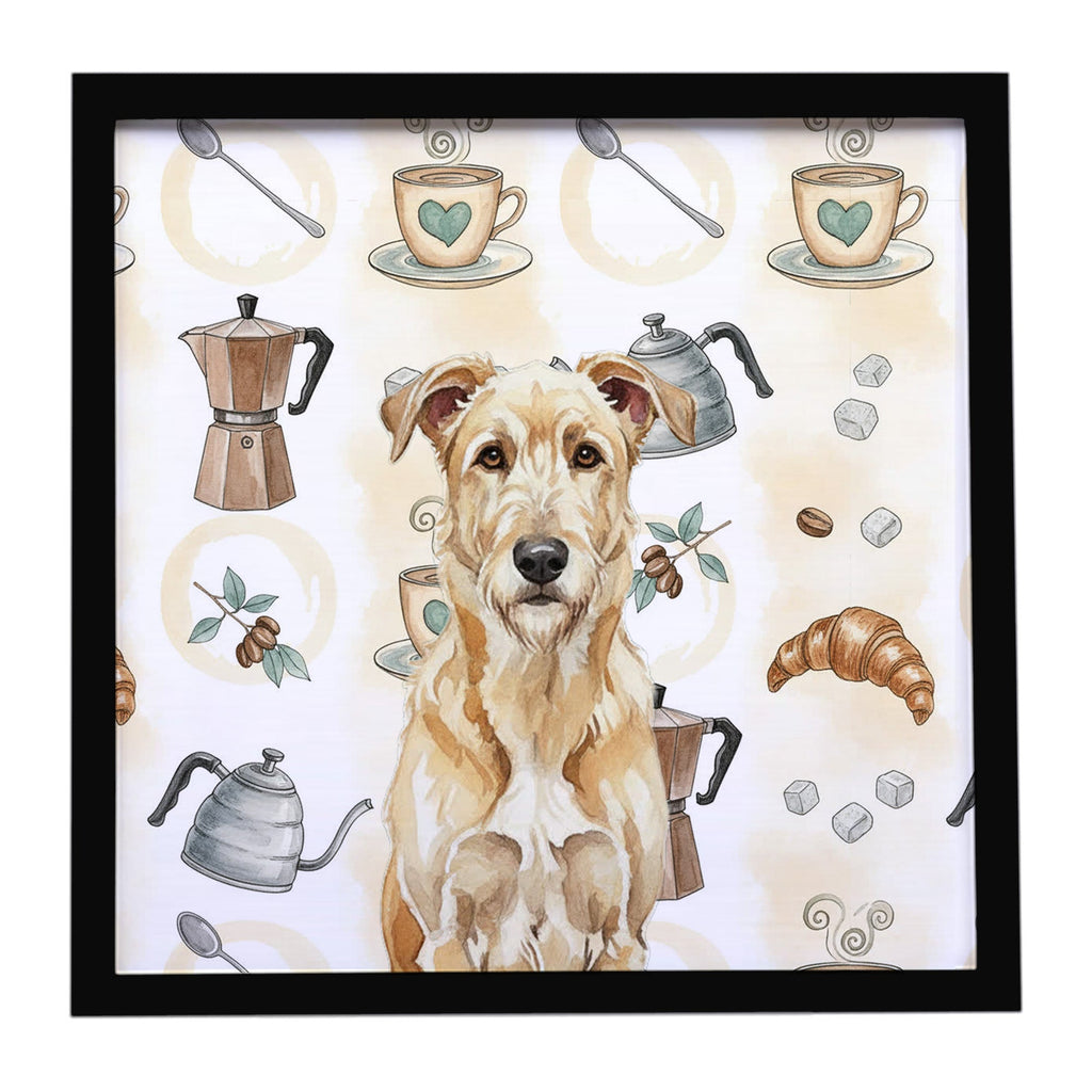 Wheaten Irish Wolfhound Coffee Bar Framed Metal Print Bathroom, Kitchen, Office, Home Decor Wall Art Ready to Hang, Square, 8X8
