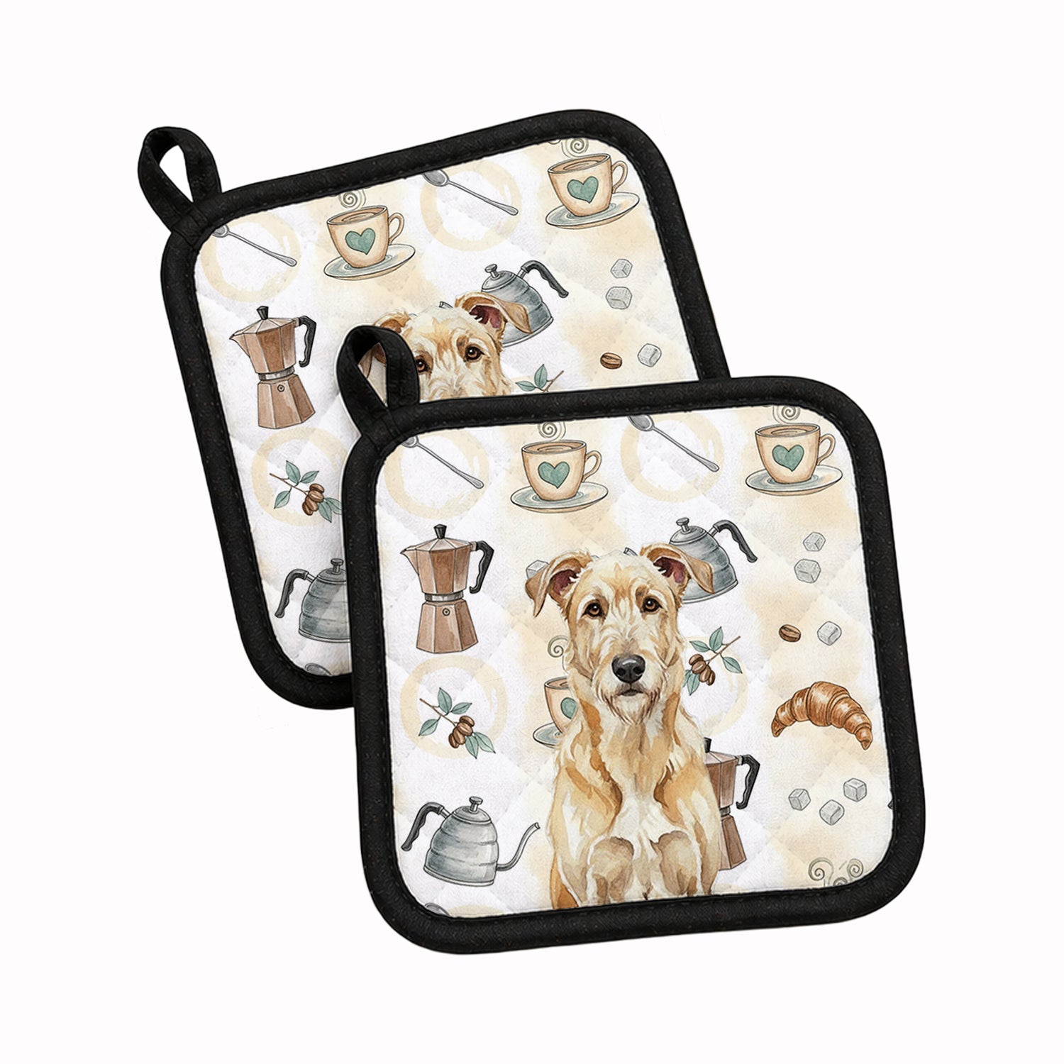 Wheaten Irish Wolfhound Coffee Bar Pot Holder Set of 2 Heat Resistant Quilted Hot Pads 7.5 x 7.5 Inch, Insulated Kitchen Trivets for Cooking & Baking