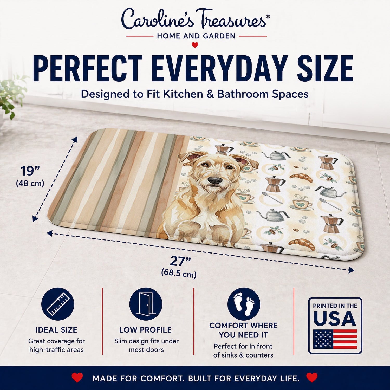 Wheaten Irish Wolfhound Coffee Bar Memory Foam Kitchen Mat Machine Washable Anti-Fatigue Cushion Comfort Bath or Kitchen Rug