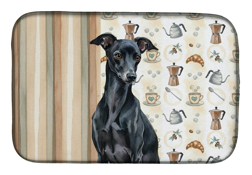 Black Italian Greyhound Coffee Bar Dish Drying Mat Absorbent Dish Drying Mat Pad for Kitchen Counter Dish Drainer Mat for Countertop, 14 x 21", Multicolor