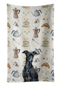 Black Italian Greyhound Coffee Bar Kitchen Towel Velour Plush Front and Cotton Loop Back Machine Washable