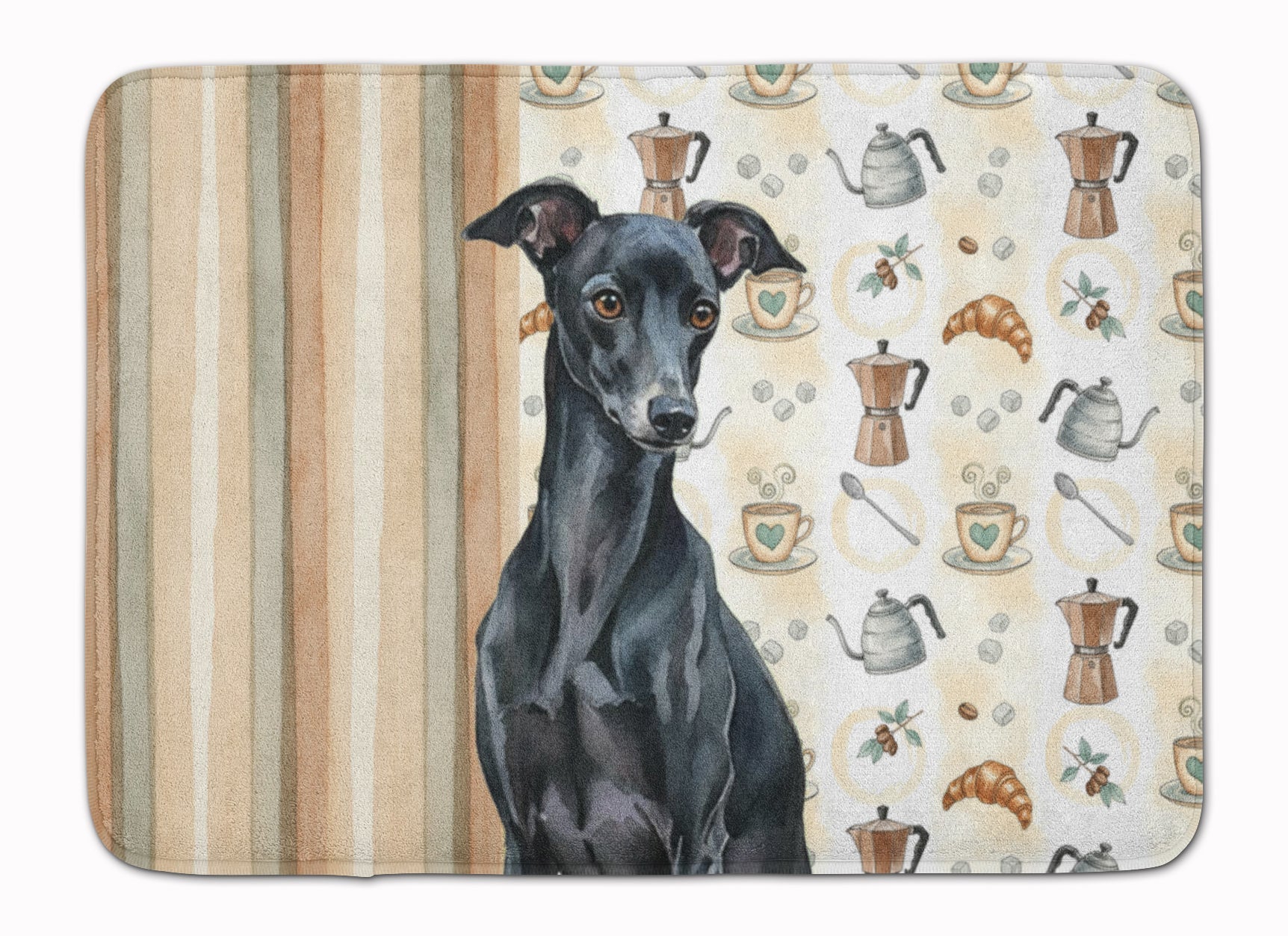 Black Italian Greyhound Coffee Bar Memory Foam Kitchen Mat Machine Washable Anti-Fatigue Cushion Comfort Bath or Kitchen Rug