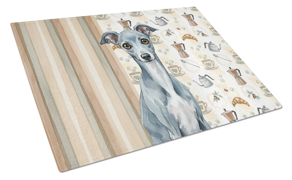 Blue Italian Greyhound Coffee Bar Cutting Board Tempered Glass Kitchen Cutting Surface, Heat Resistant Chopping, Non-Slip Feet, Food Prep & Serving