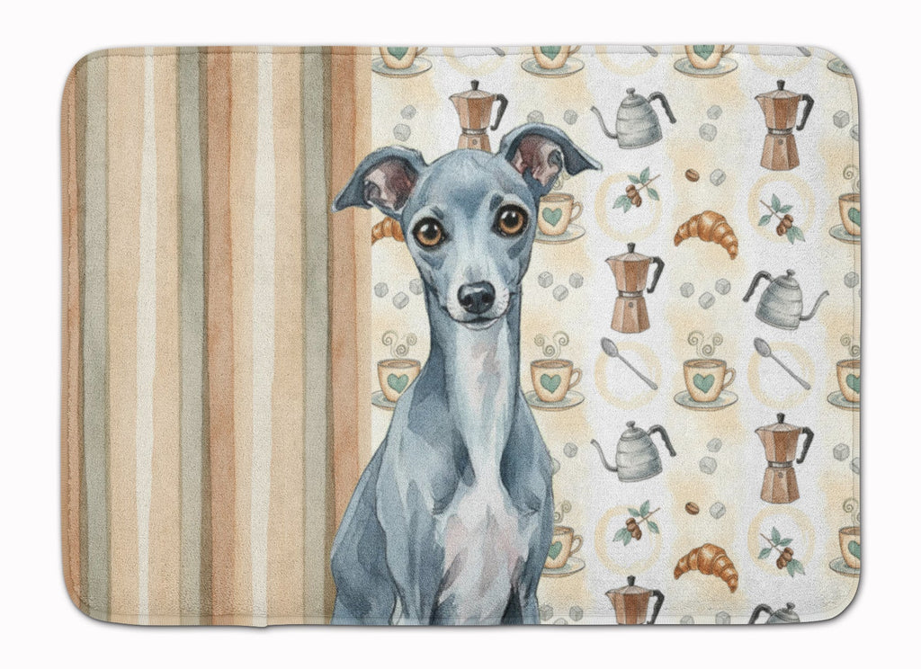 Blue Italian Greyhound Coffee Bar Memory Foam Kitchen Mat Machine Washable Anti-Fatigue Cushion Comfort Bath or Kitchen Rug