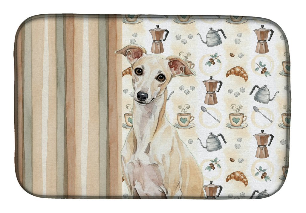 Cream Italian Greyhound Coffee Bar Dish Drying Mat Absorbent Dish Drying Mat Pad for Kitchen Counter Dish Drainer Mat for Countertop, 14 x 21", Multicolor
