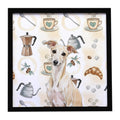 Cream Italian Greyhound Coffee Bar Framed Metal Print Bathroom, Kitchen, Office, Home Decor Wall Art Ready to Hang, Square, 8X8