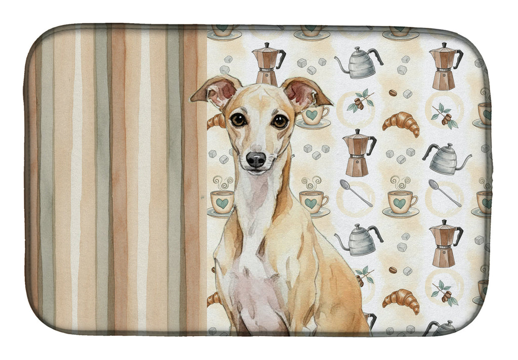 Fawn Italian Greyhound Coffee Bar Dish Drying Mat Absorbent Dish Drying Mat Pad for Kitchen Counter Dish Drainer Mat for Countertop, 14 x 21", Multicolor