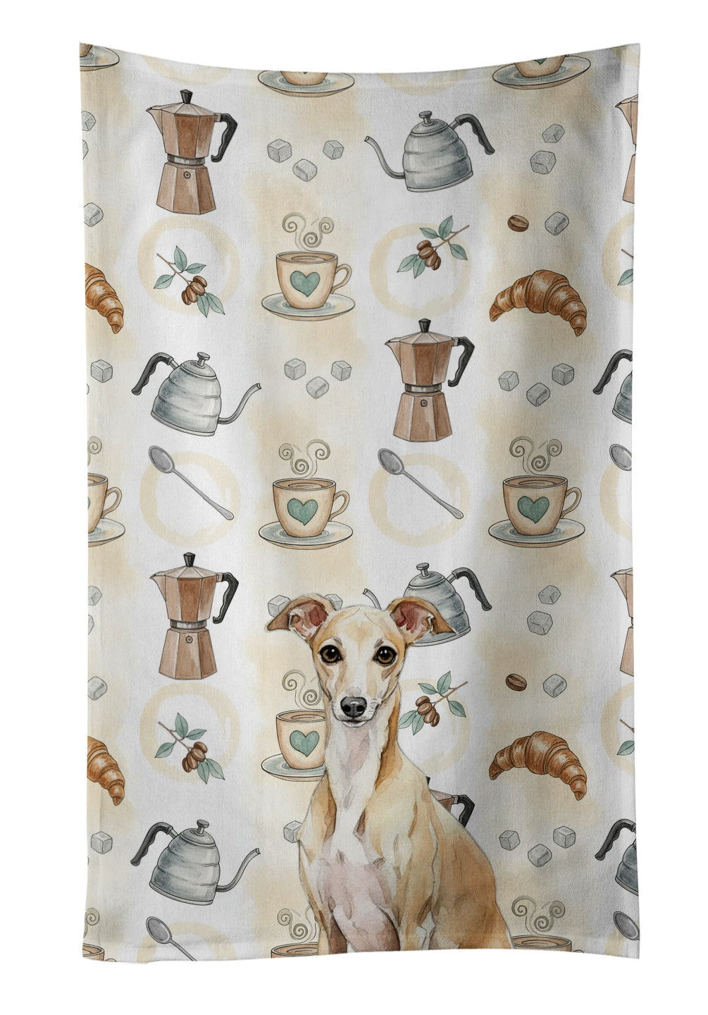 Fawn Italian Greyhound Coffee Bar Kitchen Towel Velour Plush Front and Cotton Loop Back Machine Washable