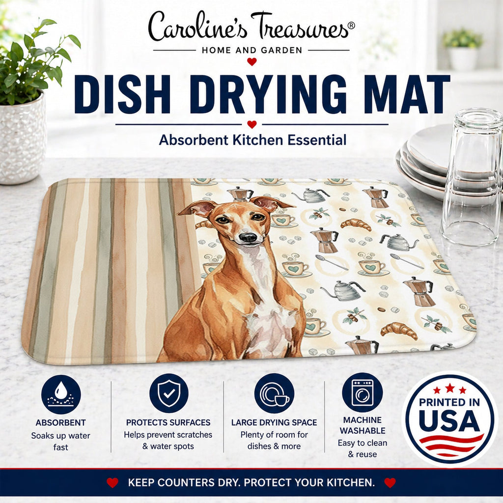 Red Italian Greyhound Coffee Bar Dish Drying Mat Absorbent Dish Drying Mat Pad for Kitchen Counter Dish Drainer Mat for Countertop, 14 x 21", Multicolor