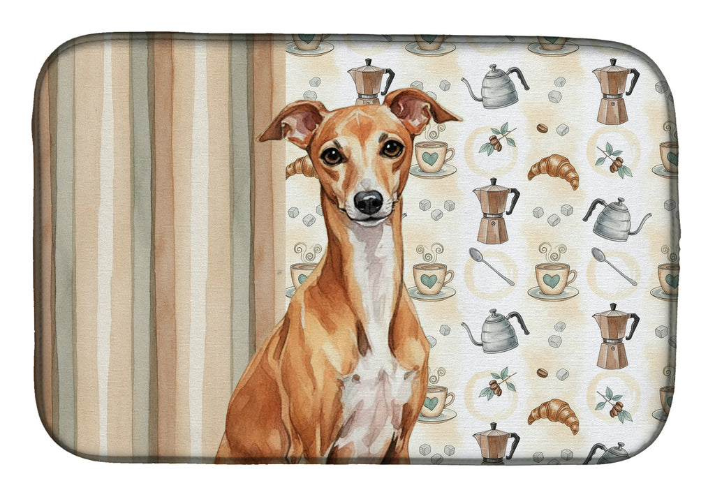 Red Italian Greyhound Coffee Bar Dish Drying Mat Absorbent Dish Drying Mat Pad for Kitchen Counter Dish Drainer Mat for Countertop, 14 x 21", Multicolor