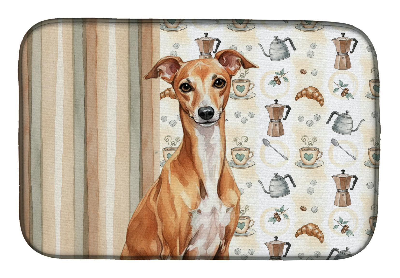 Red Italian Greyhound Coffee Bar Dish Drying Mat Absorbent Dish Drying Mat Pad for Kitchen Counter Dish Drainer Mat for Countertop, 14 x 21", Multicolor