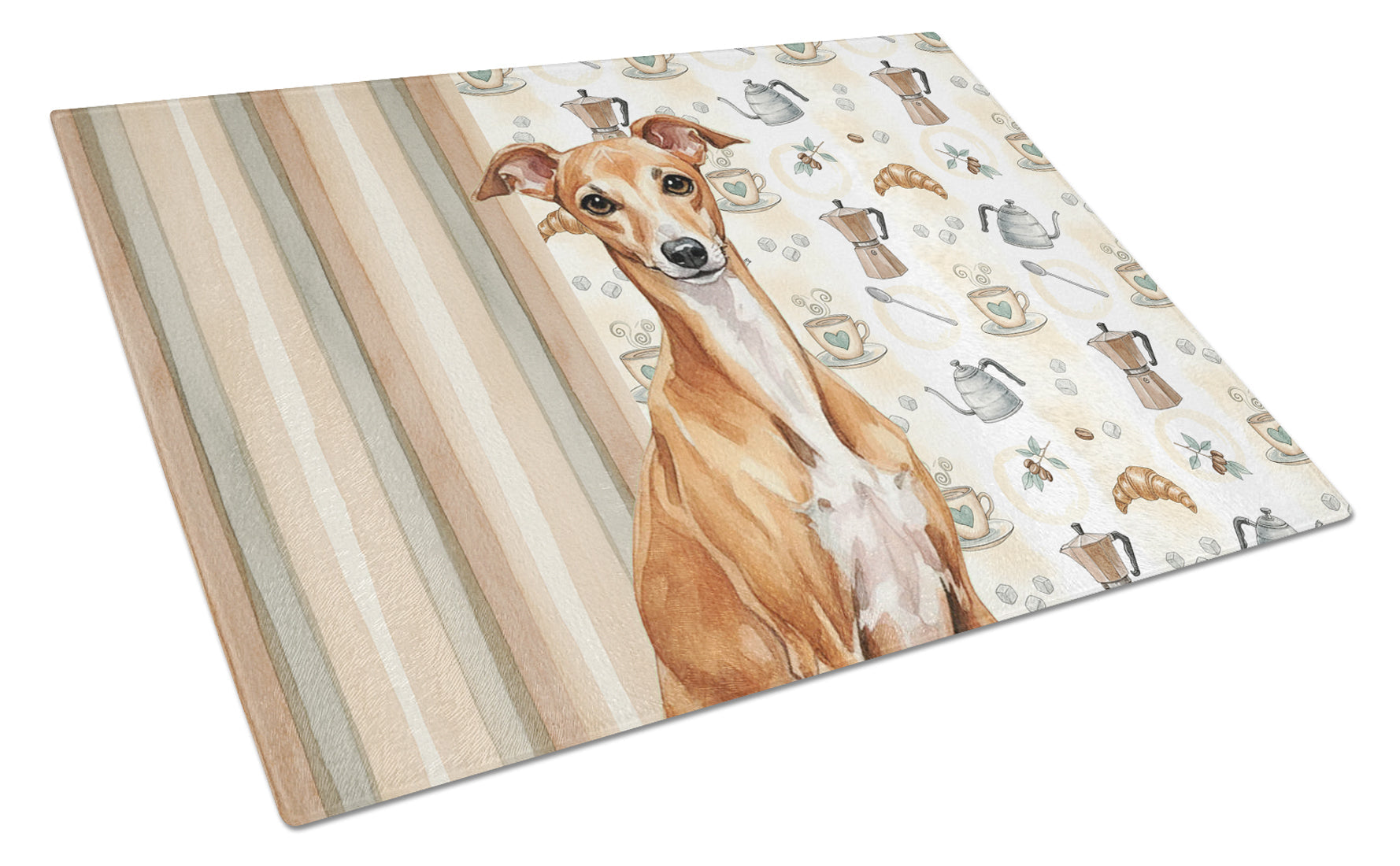 Red Italian Greyhound Coffee Bar Cutting Board Tempered Glass Kitchen Cutting Surface, Heat Resistant Chopping, Non-Slip Feet, Food Prep & Serving
