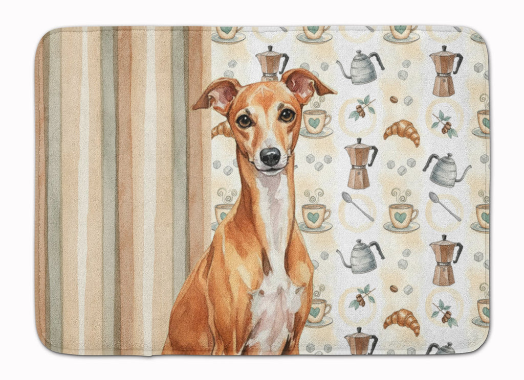 Red Italian Greyhound Coffee Bar Memory Foam Kitchen Mat Machine Washable Anti-Fatigue Cushion Comfort Bath or Kitchen Rug