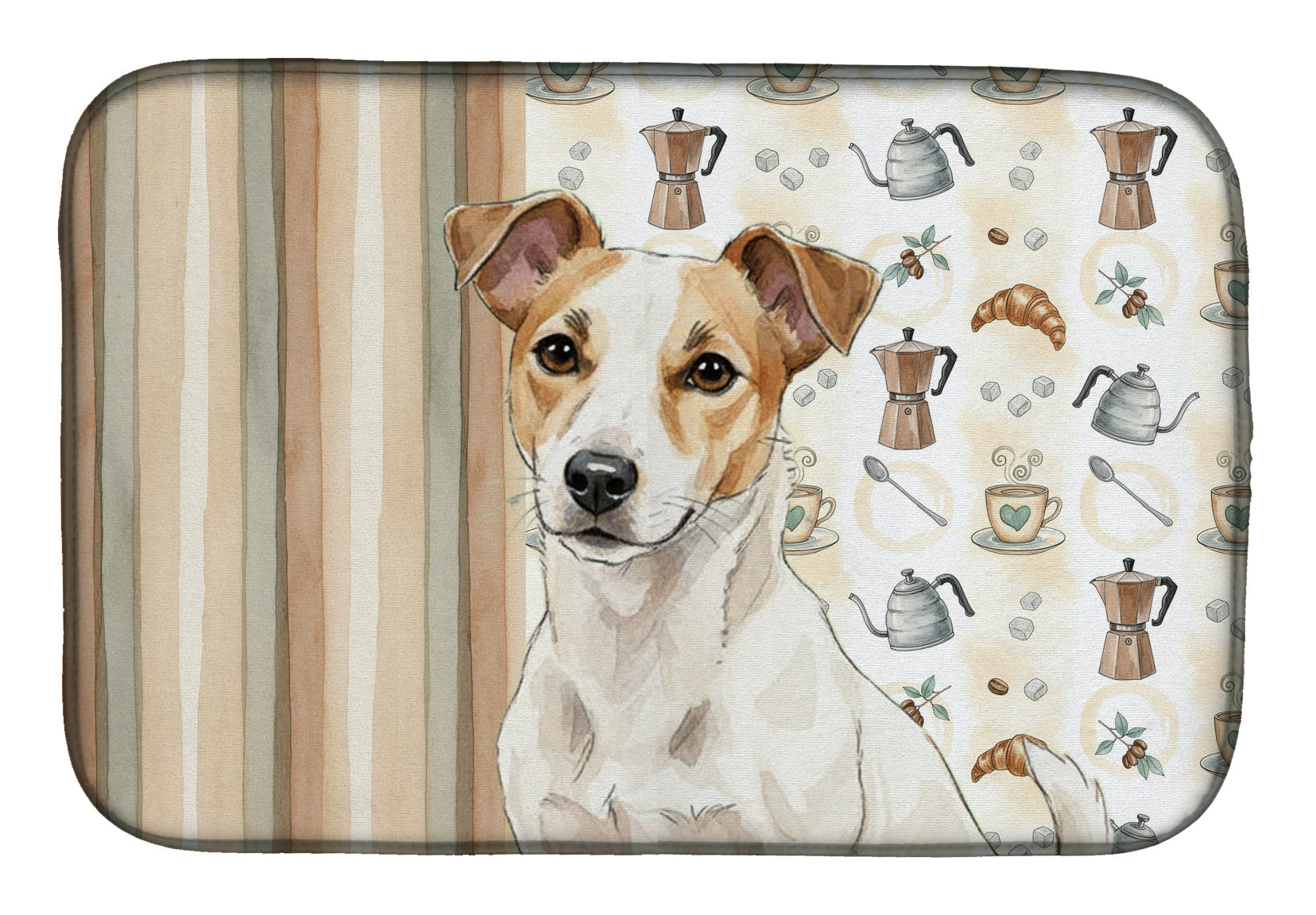 White and Tan Jack Russell Terrier Coffee Bar Dish Drying Mat Absorbent Dish Drying Mat Pad for Kitchen Counter Dish Drainer Mat for Countertop, 14 x 21", Multicolor