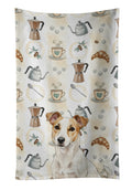 White and Tan Jack Russell Terrier Coffee Bar Kitchen Towel Velour Plush Front and Cotton Loop Back Machine Washable