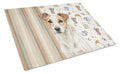 White and Tan Jack Russell Terrier Coffee Bar Cutting Board Tempered Glass Kitchen Cutting Surface, Heat Resistant Chopping, Non-Slip Feet, Food Prep & Serving