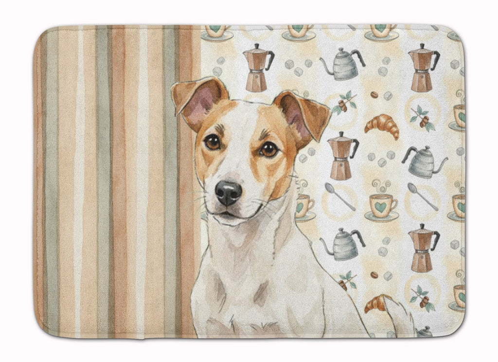 White and Tan Jack Russell Terrier Coffee Bar Memory Foam Kitchen Mat Machine Washable Anti-Fatigue Cushion Comfort Bath or Kitchen Rug