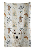 White Jack Russell Terrier Coffee Bar Kitchen Towel Velour Plush Front and Cotton Loop Back Machine Washable