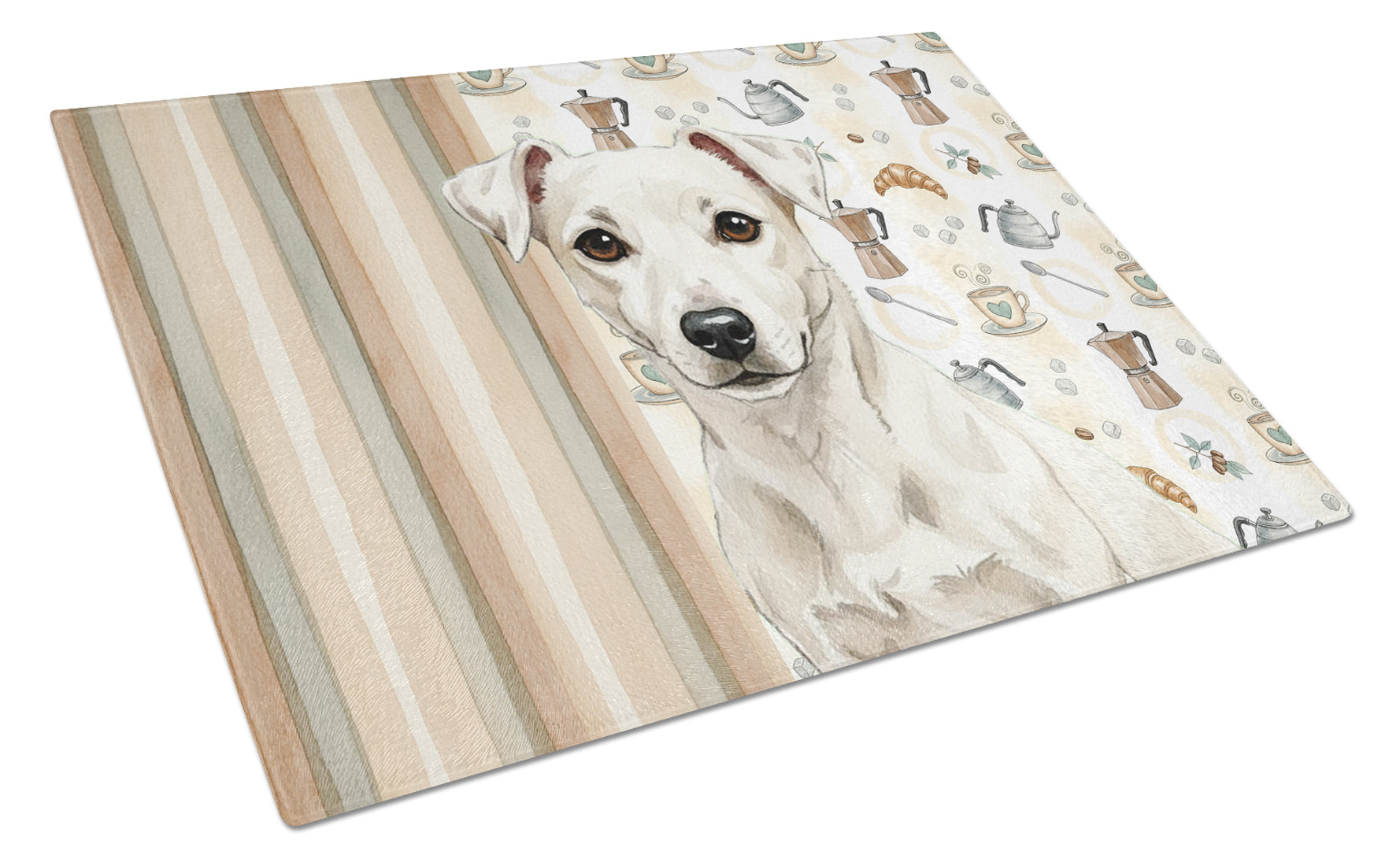 White Jack Russell Terrier Coffee Bar Cutting Board Tempered Glass Kitchen Cutting Surface, Heat Resistant Chopping, Non-Slip Feet, Food Prep & Serving