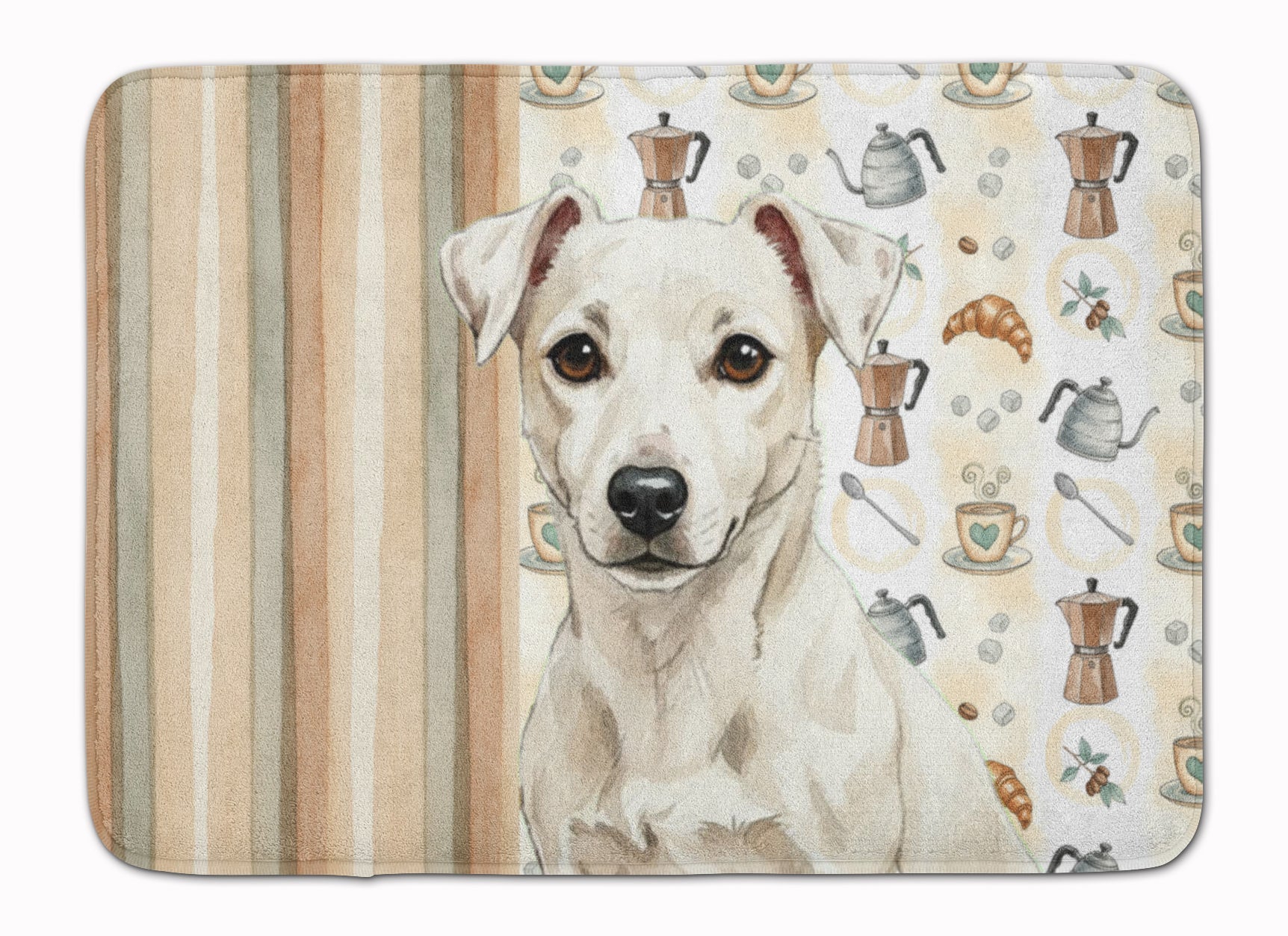 White Jack Russell Terrier Coffee Bar Memory Foam Kitchen Mat Machine Washable Anti-Fatigue Cushion Comfort Bath or Kitchen Rug
