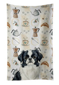 Black and White Japanese Chin Coffee Bar Kitchen Towel Velour Plush Front and Cotton Loop Back Machine Washable