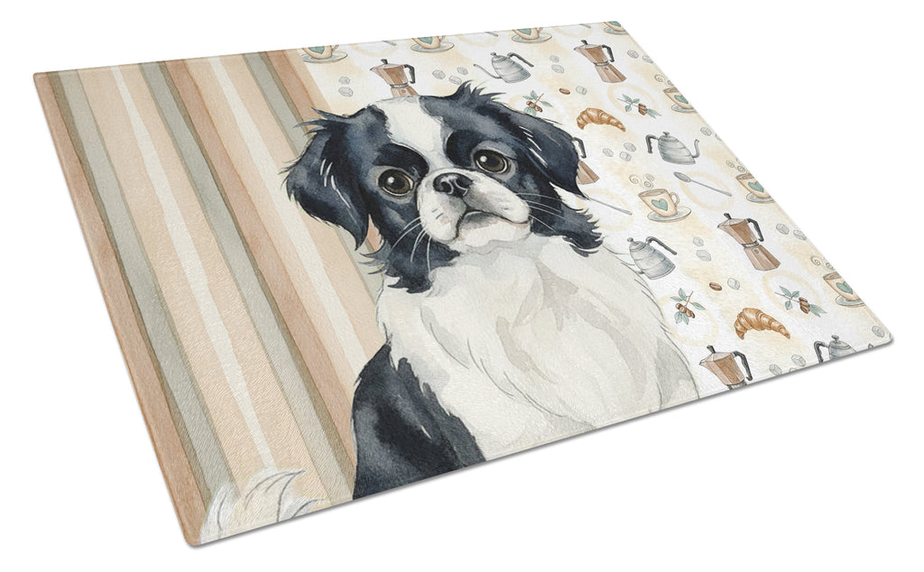 Black and White Japanese Chin Coffee Bar Cutting Board Tempered Glass Kitchen Cutting Surface, Heat Resistant Chopping, Non-Slip Feet, Food Prep & Serving